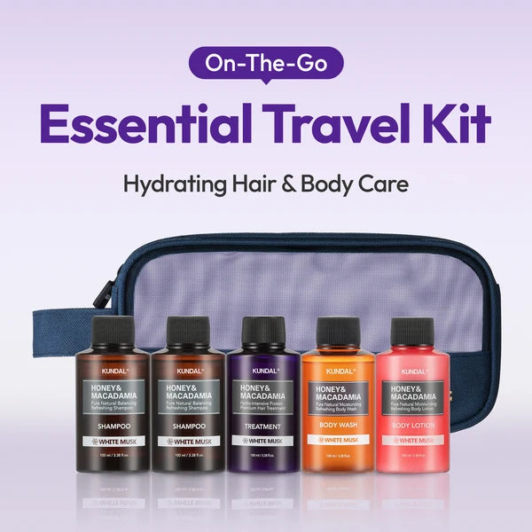 KUNDAL Honey & Macadamia Travel Kit with Pouch - White Musk