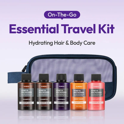 KUNDAL Honey & Macadamia Travel Kit with Pouch - White Musk