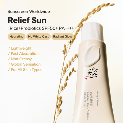 Beauty of Joseon Relief Sun: Rice + Probiotics SPF50+ PA++++ 50ml+20ml with Gift (Farmer Chunshik Keyring)