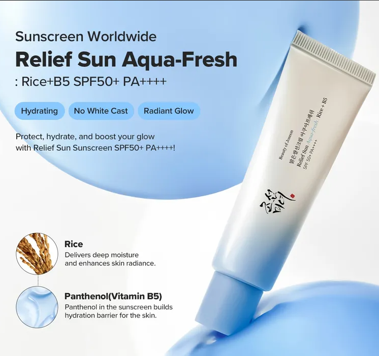 Beauty of Joseon Relief Sun Aqua-fresh SPF50+ PA++++ 50ml+20ml with Gift (Farmer Chunshik Keyring)