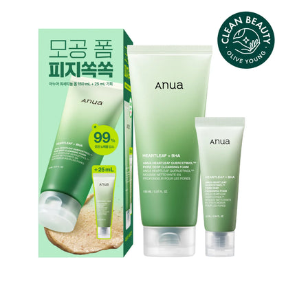Anua Heartleaf Quercetinol Pore Deep Cleansing Foam 150ml + 15ml Mini Bundle Set