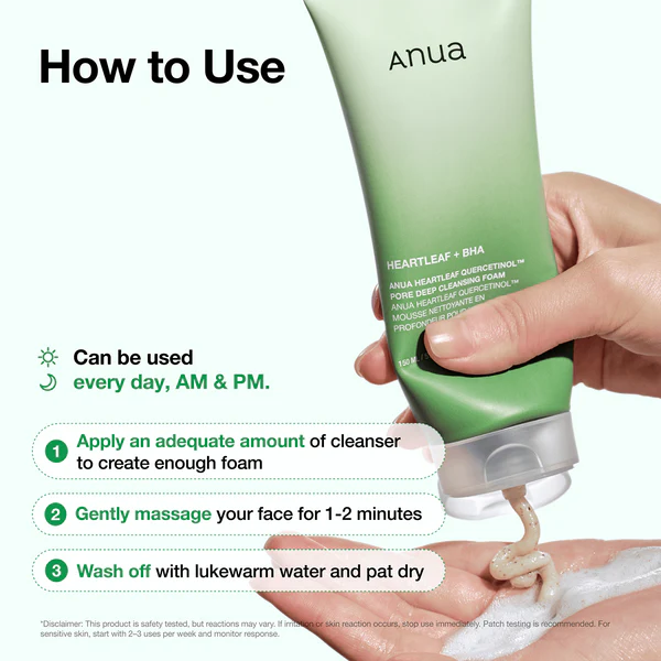 Anua Heartleaf Quercetinol Pore Deep Cleansing Foam 150ml + 15ml Mini Bundle Set