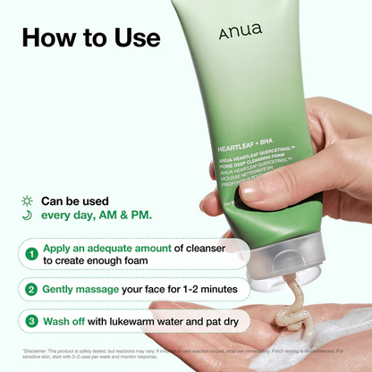 Anua Heartleaf Quercetinol Pore Deep Cleansing Foam 150ml + 15ml Mini Bundle Set