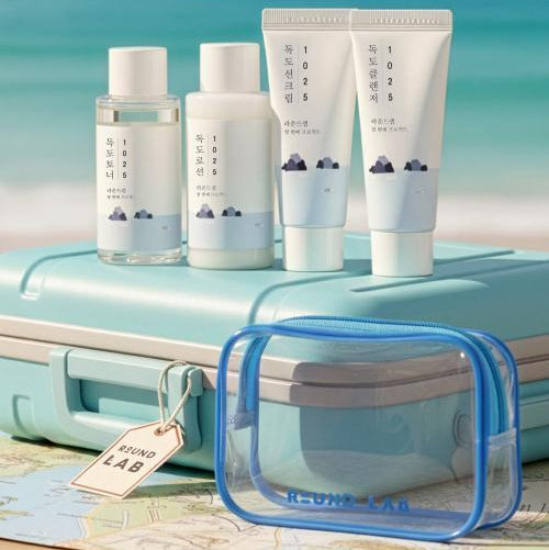 Round Lab 1025 Dokdo Travel Kit (Toner + Lotion + Sunscreen + Cleanser) + Free Pouch